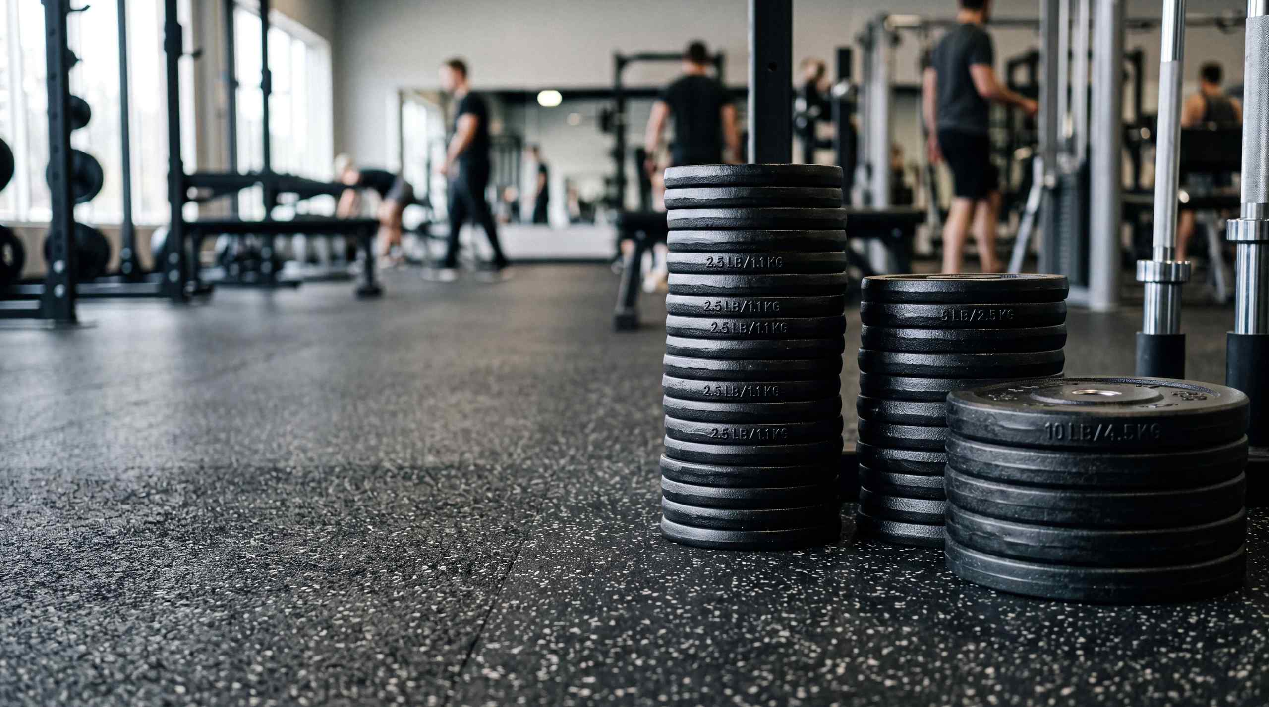 weights stacked in gym